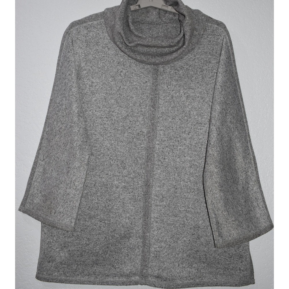 Soft Surroundings 1X Gray Heathered Cowl Drape Neck Tunic Top Pockets Soft Comfy